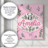 Personalised Name Cute Panda Bamboo and Custom  Modern Room Accent Elegant Feature Canvas Wall Art Print Decor Picture Ready to Hang
