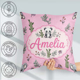Custom Name Cute Panda Bamboo and Floral Minimal Pattern on Pink Square Filled Cushion Throw Pillow Sofa Bed Home Decor Zip Washable UK Made