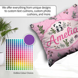 Custom Name Cute Panda Bamboo and Floral Minimal Pattern on Pink Square Filled Cushion Throw Pillow Sofa Bed Home Decor Zip Washable UK Made