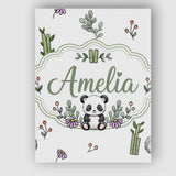 Personalised Name Cute Panda Bamboo and Custom  Modern Room Accent Elegant Feature Canvas Wall Art Print Decor Picture Ready to Hang