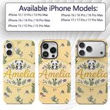 Cute Panda Bamboo and Floral Minimal Seamless Custom Name Protective Phone Case Mobile Cover Durable Everyday Smartphone Shock Resistant