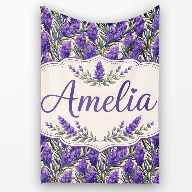 Bold Purple Lavender Floral Seamless Pattern with Dense Botanical  Personalised Custom Name Super Soft Fleece Blanket Bed Sofa Throw