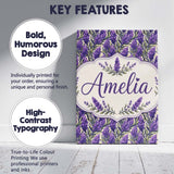 Personalised Name Bold Purple Lavender Custom  Modern Room Accent Elegant Feature Canvas Wall Art Print Decor Picture Ready to Hang