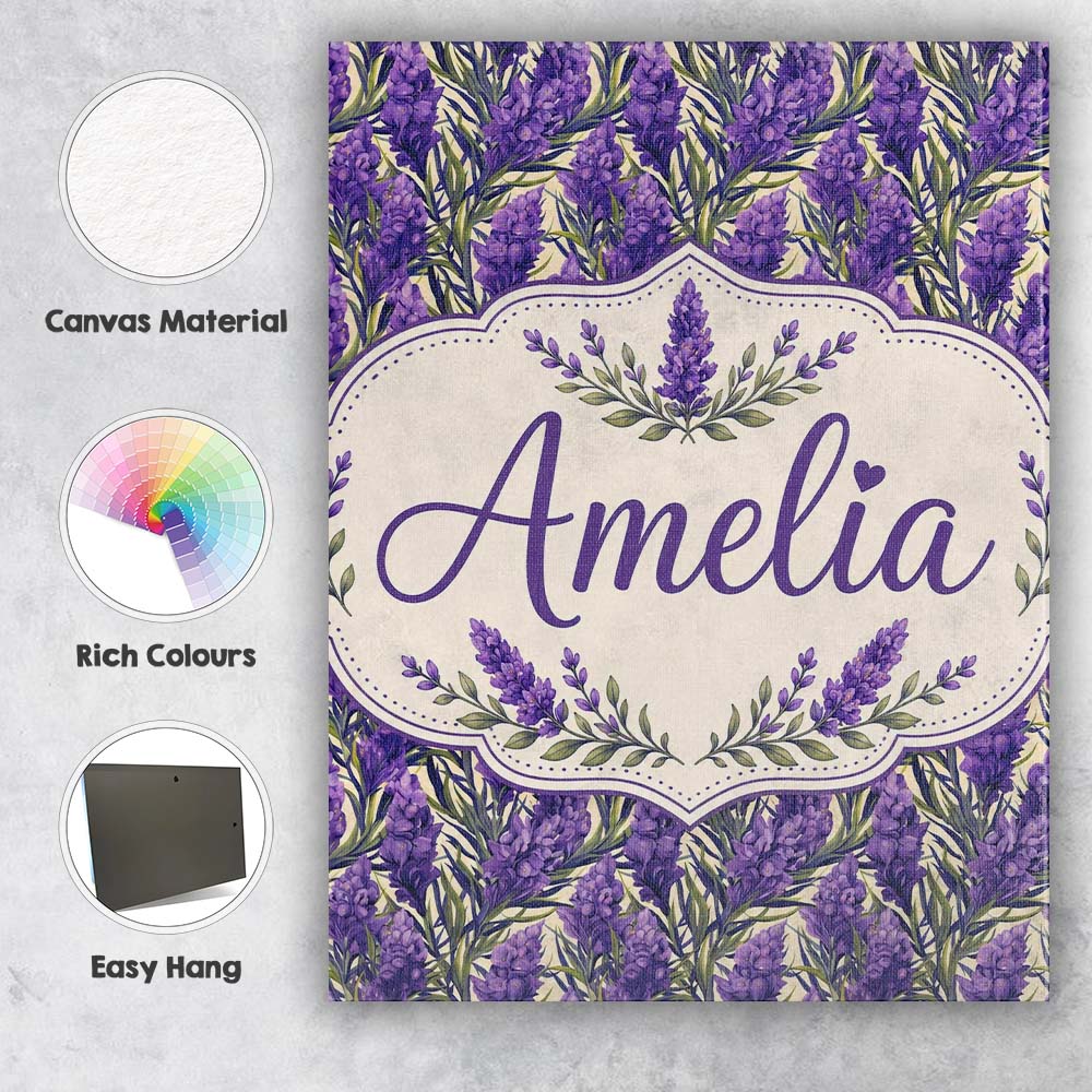 Personalised Name Bold Purple Lavender Custom  Modern Room Accent Elegant Feature Canvas Wall Art Print Decor Picture Ready to Hang