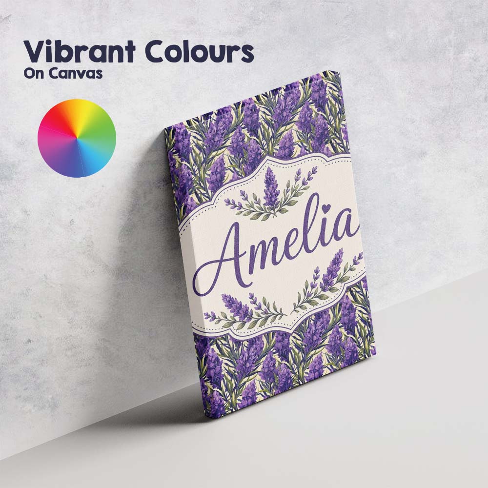 Personalised Name Bold Purple Lavender Custom  Modern Room Accent Elegant Feature Canvas Wall Art Print Decor Picture Ready to Hang