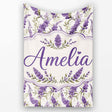 Elegant Lavender Sprigs Botanical Repeat on Soft Neutral Background  Personalised Custom Name Super Soft Fleece Blanket Bed Sofa Throw
