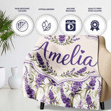 Elegant Lavender Sprigs Botanical Repeat on Soft Neutral Background  Personalised Custom Name Super Soft Fleece Blanket Bed Sofa Throw