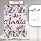 Elegant Lavender Sprigs Botanical Repeat on Soft Neutral Background  Personalised Custom Name Super Soft Fleece Blanket Bed Sofa Throw