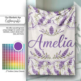 Elegant Lavender Sprigs Botanical Repeat on Soft Neutral Background  Personalised Custom Name Super Soft Fleece Blanket Bed Sofa Throw
