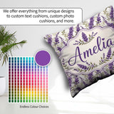 Custom Name Elegant Lavender Sprigs Botanical on Soft Background Square Filled Cushion Throw Pillow Sofa Bed Home Decor Zip Washable UK Made