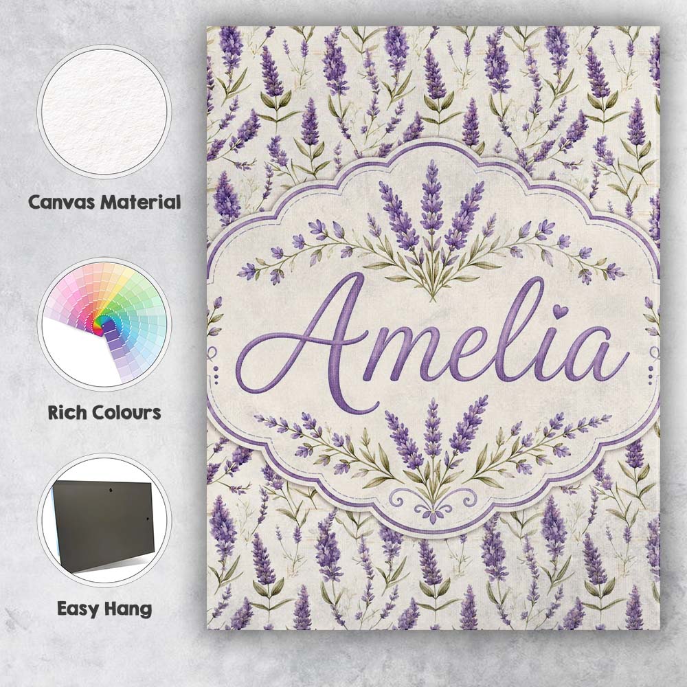 Personalised Name Delicate Lavender Meadow Custom  Unique Gift Idea Elegant Feature Canvas Wall Art Print Decor Picture Ready to Hang
