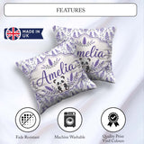 Custom Name Minimal Lavender Leaf and Stem Repeat in Soft Purple Square Filled Cushion Throw Pillow Sofa Bed Home Decor Zip Washable UK Made