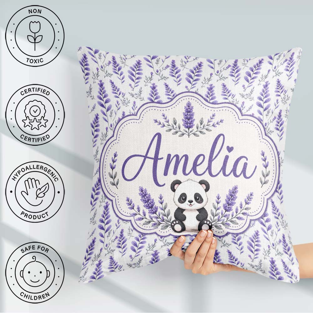 Custom Name Minimal Lavender Leaf and Stem Repeat in Soft Purple Square Filled Cushion Throw Pillow Sofa Bed Home Decor Zip Washable UK Made