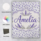 Personalised Name Subtle Lavender Botanical Custom  Bespoke Interior Contemporary Canvas Wall Art Print Decor Picture Ready to Hang