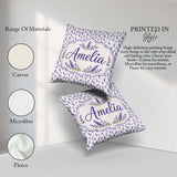 Custom Name Subtle Lavender Scatter Pattern Gentle Pastel Shades Square Filled Cushion Throw Pillow Sofa Bed Home Decor Zip Washable UK Made