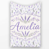 Soft Watercolour Lavender Flowers and Foliage Seamless Design Lovely  Personalised Custom Name Super Soft Fleece Blanket Bed Sofa Throw