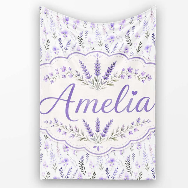 Soft Watercolour Lavender Flowers and Foliage Seamless Design Lovely  Personalised Custom Name Super Soft Fleece Blanket Bed Sofa Throw