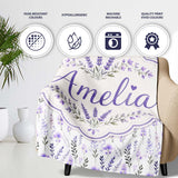 Soft Watercolour Lavender Flowers and Foliage Seamless Design Lovely  Personalised Custom Name Super Soft Fleece Blanket Bed Sofa Throw