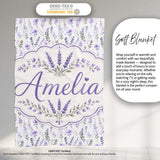 Soft Watercolour Lavender Flowers and Foliage Seamless Design Lovely  Personalised Custom Name Super Soft Fleece Blanket Bed Sofa Throw