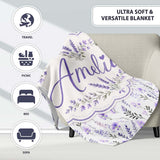 Soft Watercolour Lavender Flowers and Foliage Seamless Design Lovely  Personalised Custom Name Super Soft Fleece Blanket Bed Sofa Throw