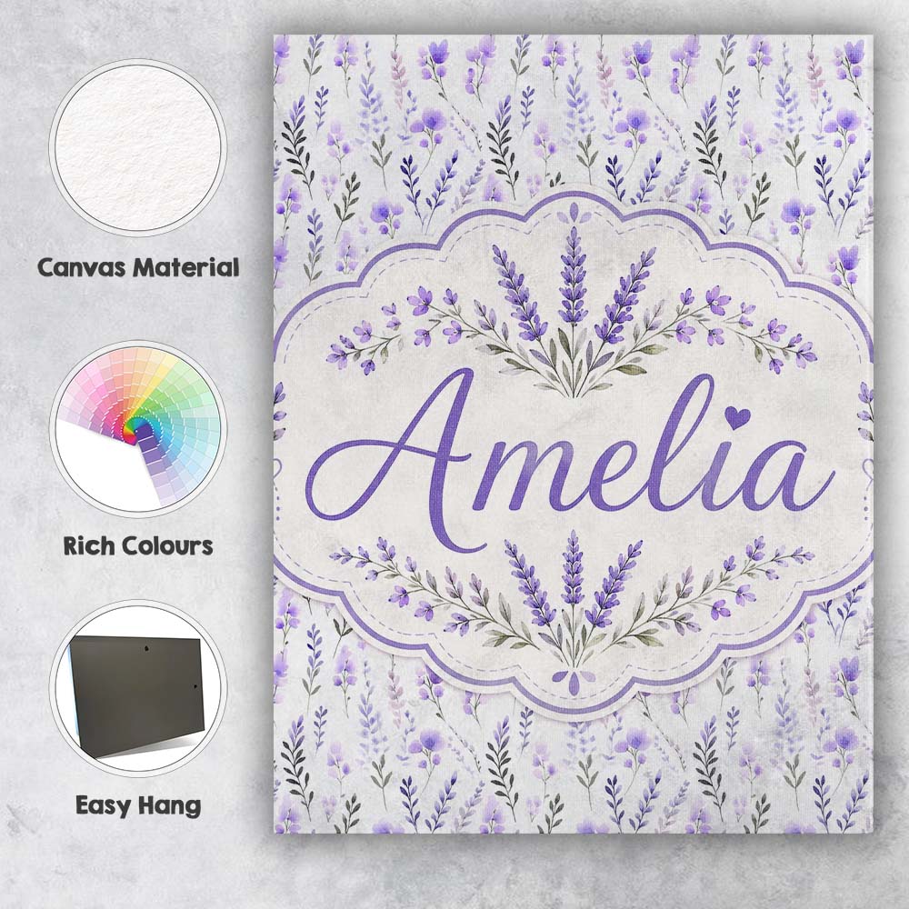 Personalised Name Soft Watercolour Lavender Custom  Bespoke Interior Contemporary Canvas Wall Art Print Decor Picture Ready to Hang