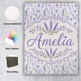 Personalised Name Soft Watercolour Lavender Custom  Bespoke Interior Contemporary Canvas Wall Art Print Decor Picture Ready to Hang