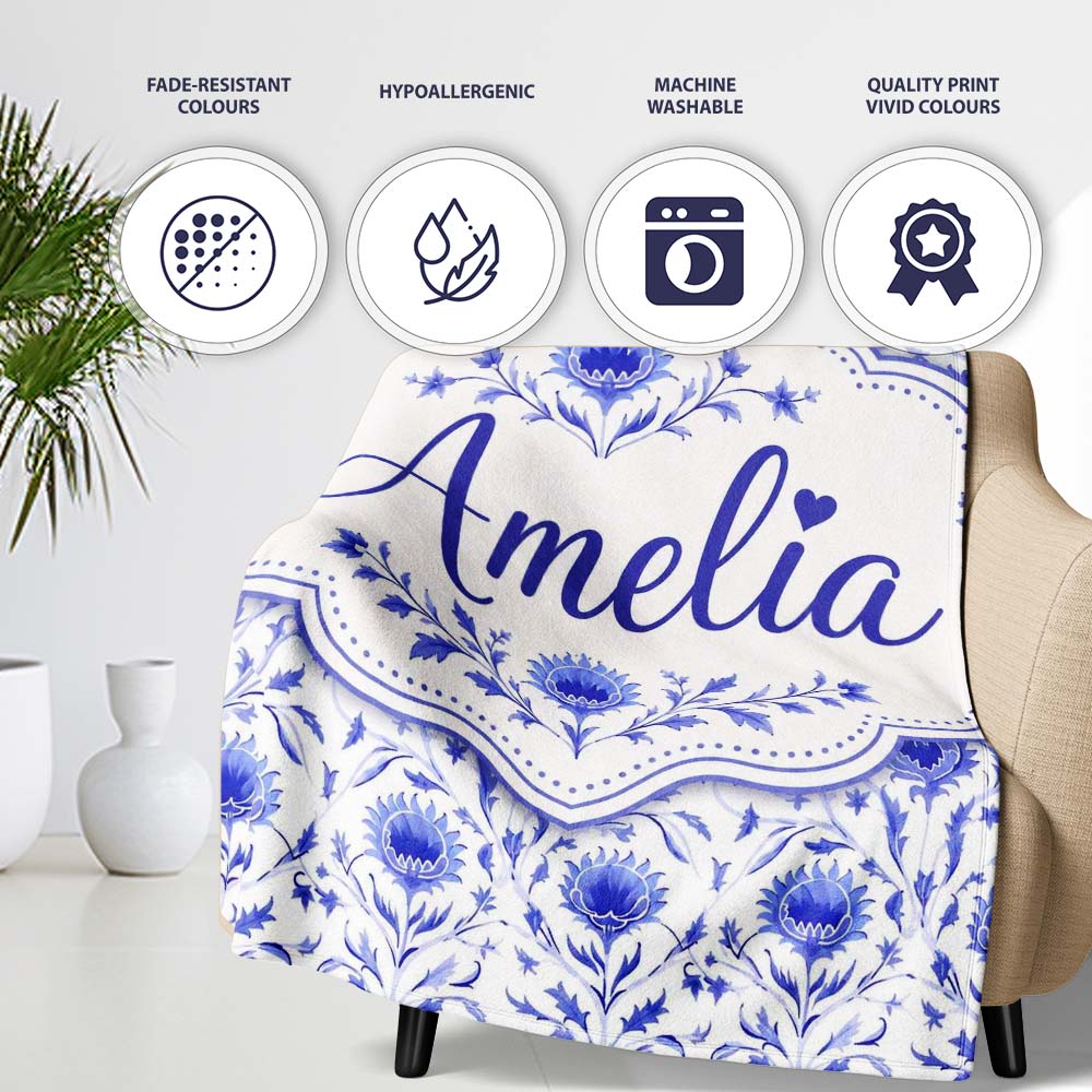 Artistic Lavender Floral Pattern with Muted Tones and Fine Detail  Personalised Custom Name Super Soft Fleece Blanket Bed Sofa Throw