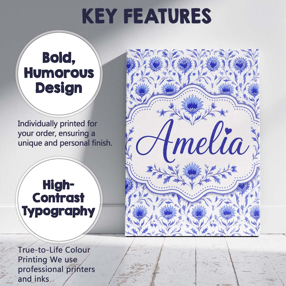 Personalised Name Artistic Lavender Floral Custom  Unique Gift Idea Elegant Feature Canvas Wall Art Print Decor Picture Ready to Hang
