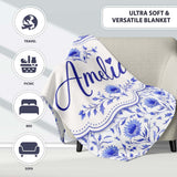 Artistic Lavender Floral Pattern with Muted Tones and Fine Detail  Personalised Custom Name Super Soft Fleece Blanket Bed Sofa Throw