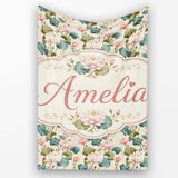 Classic Lotus Flower Pattern with Soft Pink Blooms and Green Leaves  Personalised Custom Name Super Soft Fleece Blanket Bed Sofa Throw