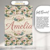 Classic Lotus Flower Pattern with Soft Pink Blooms and Green Leaves  Personalised Custom Name Super Soft Fleece Blanket Bed Sofa Throw