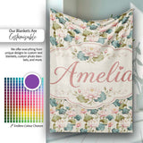Classic Lotus Flower Pattern with Soft Pink Blooms and Green Leaves  Personalised Custom Name Super Soft Fleece Blanket Bed Sofa Throw