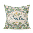 Custom Name Traditional Lotus Pond Floral Pattern with Calm Blue Square Filled Cushion Throw Pillow Sofa Bed Home Decor Zip Washable UK Made