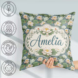 Custom Name Traditional Lotus Pond Floral Pattern with Calm Blue Square Filled Cushion Throw Pillow Sofa Bed Home Decor Zip Washable UK Made