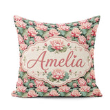 Custom Name Vibrant Pink Lotus Flowers on Dark Botanical Pattern Square Filled Cushion Throw Pillow Sofa Bed Home Decor Zip Washable UK Made