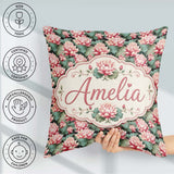 Custom Name Vibrant Pink Lotus Flowers on Dark Botanical Pattern Square Filled Cushion Throw Pillow Sofa Bed Home Decor Zip Washable UK Made