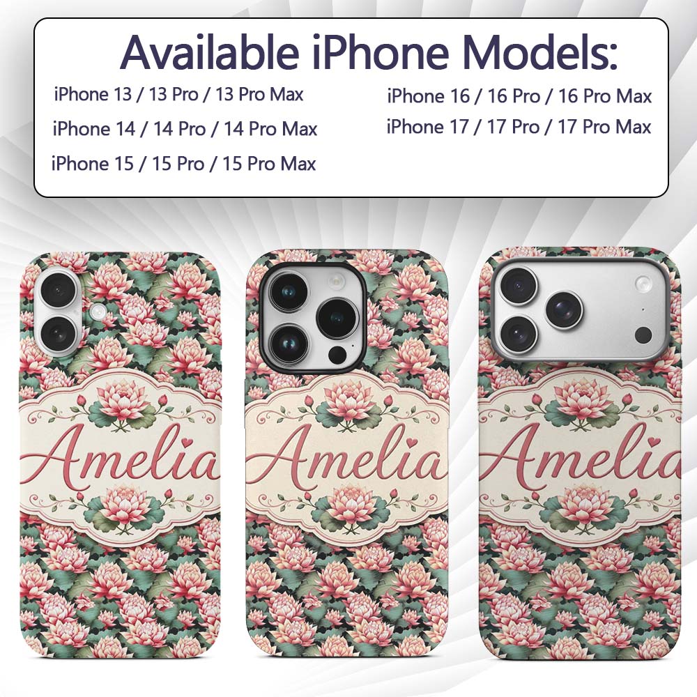Vibrant Pink Lotus Flowers on Dark Background Custom Name Protective Phone Case Mobile Cover Durable Everyday Smartphone Shock Resistant