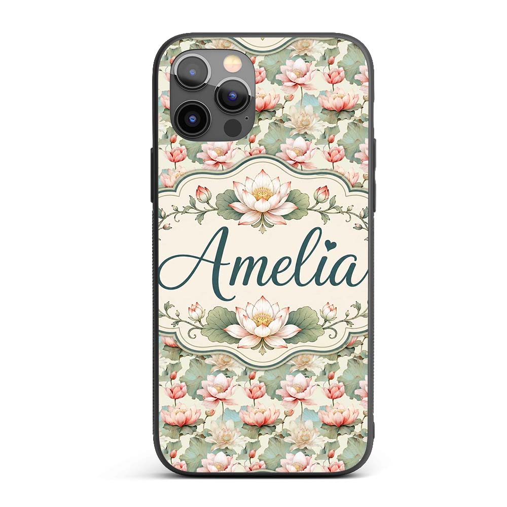 Soft Pastel Lotus Blossom Pattern with Elegant Custom Name Protective Phone Case Mobile Cover Durable Everyday Smartphone Shock Resistant