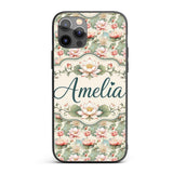Soft Pastel Lotus Blossom Pattern with Elegant Custom Name Protective Phone Case Mobile Cover Durable Everyday Smartphone Shock Resistant