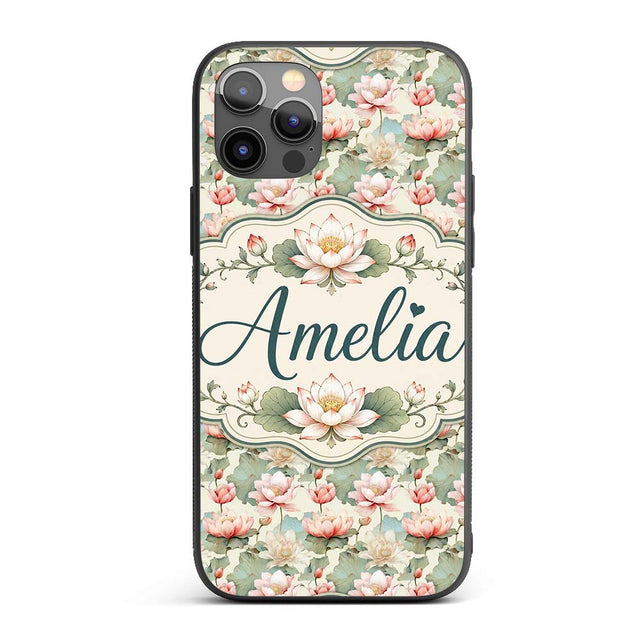 Soft Pastel Lotus Blossom Pattern with Elegant Custom Name Protective Phone Case Mobile Cover Durable Everyday Smartphone Shock Resistant