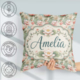Custom Name Soft Pastel Blossom Pattern with Elegant Arrangement Square Filled Cushion Throw Pillow Sofa Bed Home Decor Zip Washable UK Made
