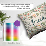 Custom Name Soft Pastel Blossom Pattern with Elegant Arrangement Square Filled Cushion Throw Pillow Sofa Bed Home Decor Zip Washable UK Made