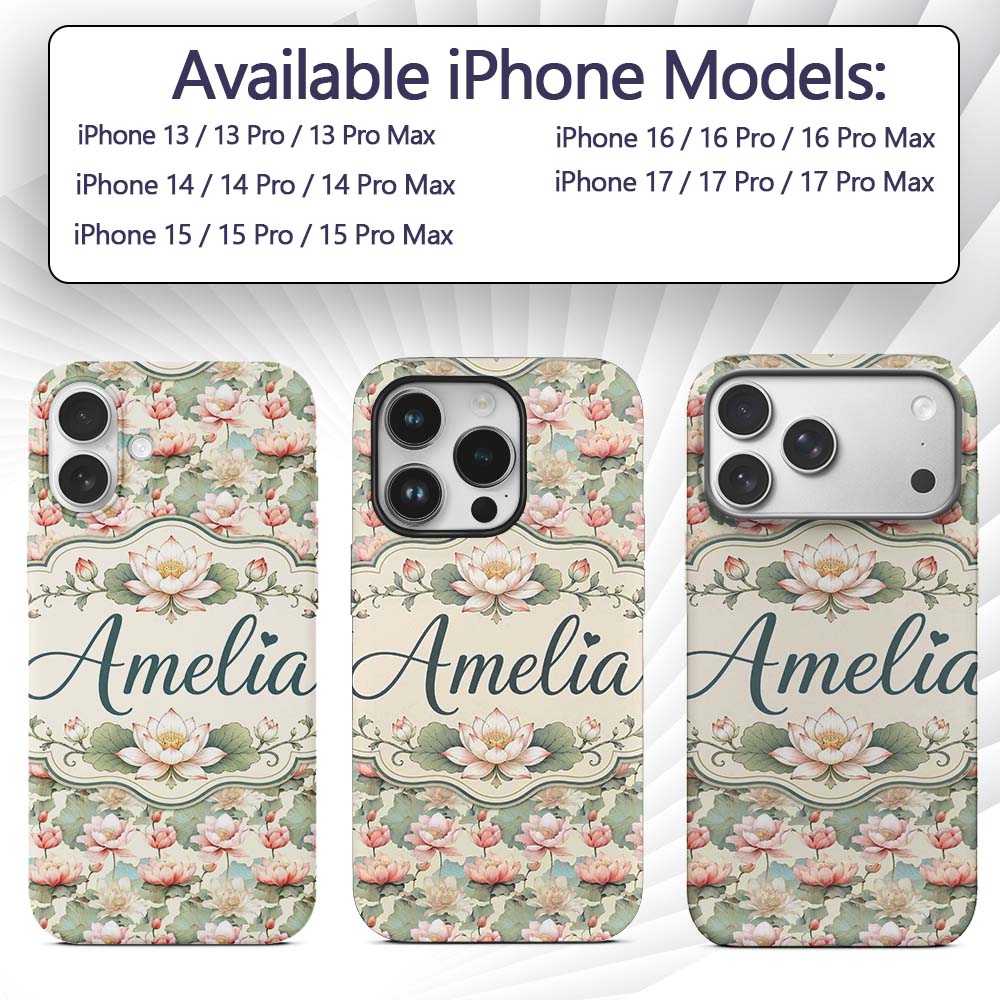 Soft Pastel Lotus Blossom Pattern with Elegant Custom Name Protective Phone Case Mobile Cover Durable Everyday Smartphone Shock Resistant