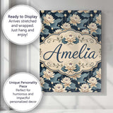 Personalised Name Cream Lotus Flowers on Custom  Unique Gift Idea Elegant Feature Canvas Wall Art Print Decor Picture Ready to Hang