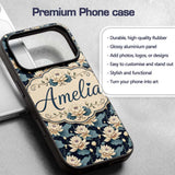 Cream Lotus Flowers on Deep Navy Background with Custom Name Protective Phone Case Mobile Cover Durable Everyday Smartphone Shock Resistant