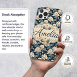 Cream Lotus Flowers on Deep Navy Background with Custom Name Protective Phone Case Mobile Cover Durable Everyday Smartphone Shock Resistant