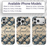Cream Lotus Flowers on Deep Navy Background with Custom Name Protective Phone Case Mobile Cover Durable Everyday Smartphone Shock Resistant