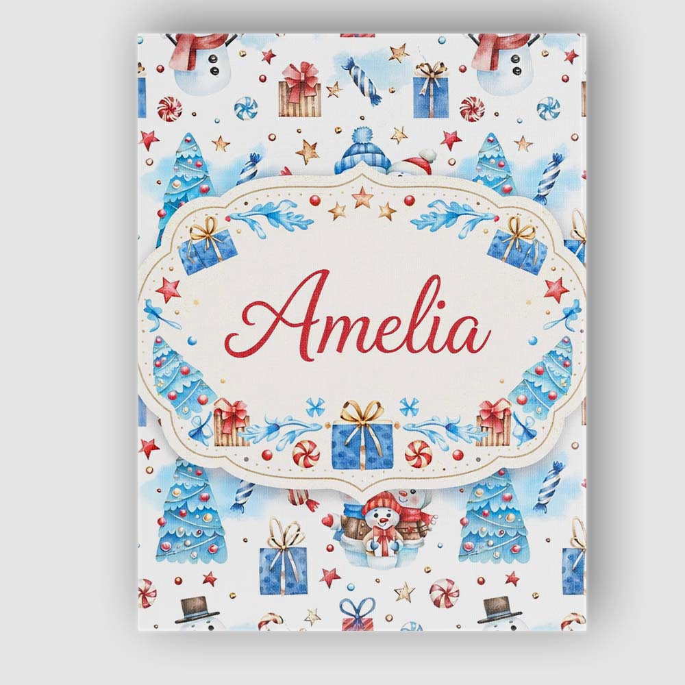 Personalised Name Cute Snowman Christmas Pattern Gifts Candy Winter Custom Canvas Wall Art Print Decor Picture Ready to Hang