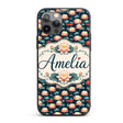 Bright Coral Lotus Floral Pattern with Modern Custom Name Protective Phone Case Mobile Cover Durable Everyday Smartphone Shock Resistant