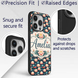 Bright Coral Lotus Floral Pattern with Modern Custom Name Protective Phone Case Mobile Cover Durable Everyday Smartphone Shock Resistant